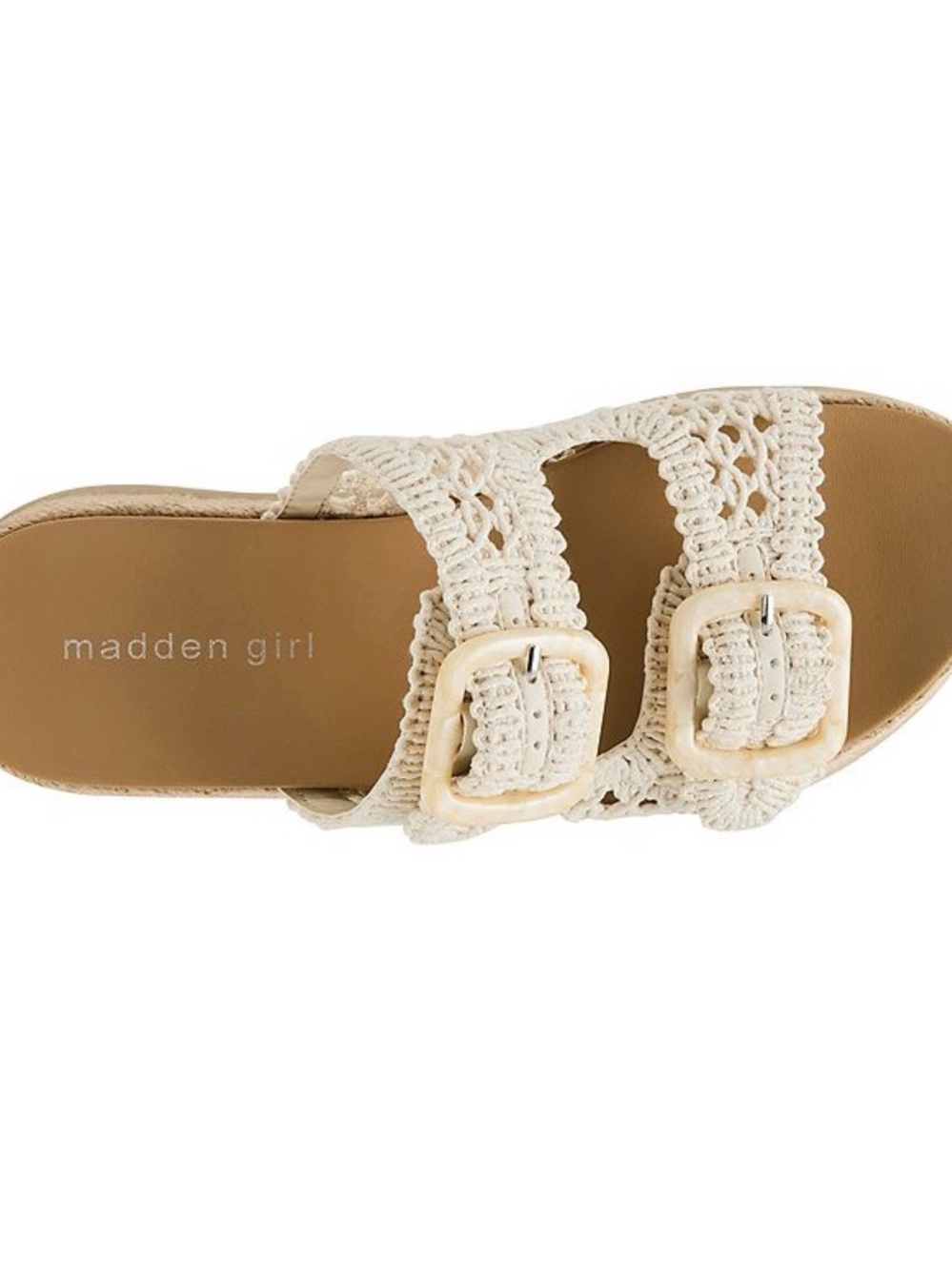 Madden Girl Cream Crochet Double Buckle Slide Sandal